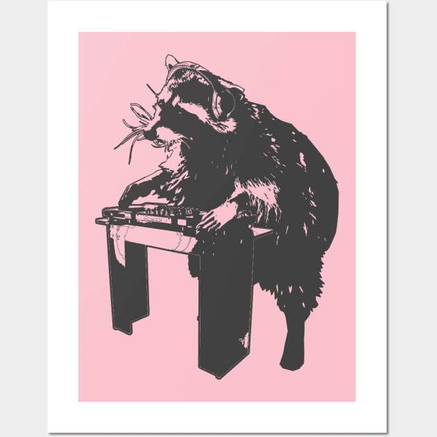 Raccoon Disc Jockey Wall Art by dankdesigns